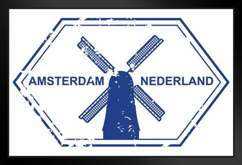 Amsterdam Netherland Passport Rubber Stamp Travel Art Print Stand or Hang Wood Frame Display Poster Print 9x13