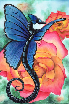 The Morpho by Carla Morrow Blue Butterfly on Flower Dragon Fantasy Thick Paper Sign Print Picture 8x12