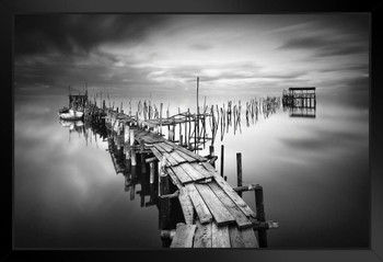 Pier in the Seubal District of Portugal B&W Photo Photograph Art Print Stand or Hang Wood Frame Display Poster Print 13x9