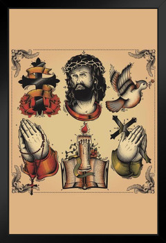 Religious Tattoos Symbols Illustrations Art Print Stand or Hang Wood Frame Display Poster Print 9x13