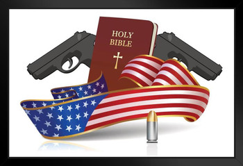 Guns and Holy Bible Patriotic Art Print Stand or Hang Wood Frame Display Poster Print 13x9