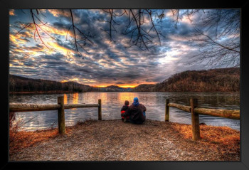 Father and Son Enjoying Lake Sunrise Photo Photograph Art Print Stand or Hang Wood Frame Display Poster Print 13x9