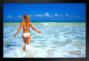 Beautiful Woman in White Bikini Taking a Swim Photo Photograph Art Print Stand or Hang Wood Frame Display Poster Print 13x9