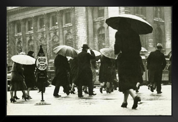 Pedestrians Walking in Rain New York City B&W Photo Photograph Art Print Stand or Hang Wood Frame Display Poster Print 13x9