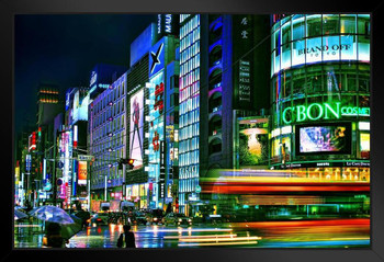 Ginza in the Rain Chuo Tokyo Japan Photo Photograph Art Print Stand or Hang Wood Frame Display Poster Print 13x9