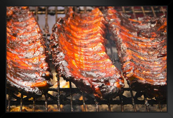 Spareribs on Barbeque Pit Photo Photograph Art Print Stand or Hang Wood Frame Display Poster Print 13x9