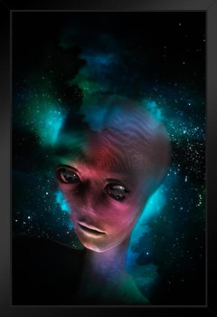 Aliens Head in Outer Space Illustration Art Print Stand or Hang Wood Frame Display Poster Print 9x13