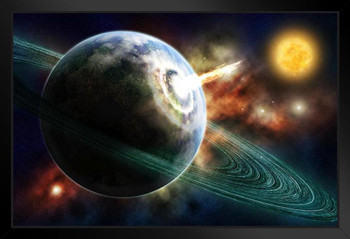 Earth and the Galaxy Futuristic Art Print Stand or Hang Wood Frame Display Poster Print 13x9