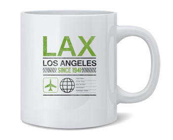 LAX Los Angeles International Airport Code Travel Ceramic Coffee Mug Tea Cup Fun Novelty Gift 12 oz