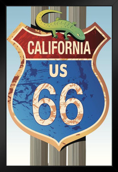 Retro California US Route 66 with Green Lizard Road Sign Art Print Stand or Hang Wood Frame Display Poster Print 9x13