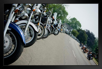 Lineup of Motorcycles at Bike Rally Photo Photograph Art Print Stand or Hang Wood Frame Display Poster Print 13x9