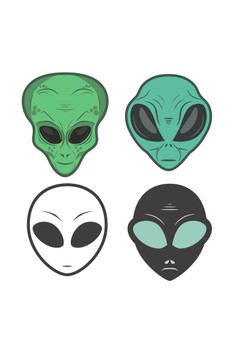Laminated Alien Face Humanoid Head Collection UFO Area 51 Extra Terrestrial Poster Dry Erase Sign 12x18