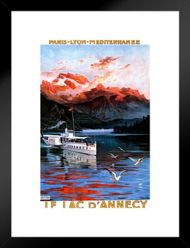 France Paris Lyon Mediterranee Le Lac DAnnecy Annecy Summer Vacation Cruise Ship Boat Vintage Illustration Travel Cool Wall Decor Matted Framed Wall Decor Art Print 20x26