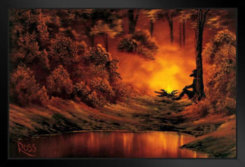 Bob Ross Campfire Art Print Canvas Painting Bob Ross Poster Bob Ross Collection Bob Art Paintings Happy Accidents Bob Ross Print Decor Mountains Painting Stand or Hang Wood Frame Display 9x13
