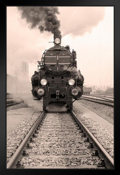 Steam Engine Locomotive Train Black and White Vintage Retro Photo Photograph Art Print Stand or Hang Wood Frame Display Poster Print 9x13