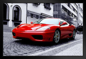 Beautiful Red Sports Car on Urban Street Photo Photograph Picture Modern Wood Frame Display 9x13