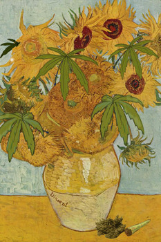 Laminated Marijuana Sunflowers Van Gogh Parody Art Humor Funny Weed Cannabis Room Dope Gifts Guys Propaganda Smoking Stoner Reefer Stoned Sign Buds Pothead Dorm Walls Poster Dry Erase Sign 24x36