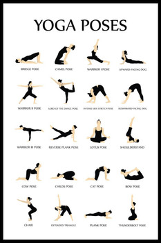 Laminated Workout Posters For Home Gym Yoga Poses Reference Chart Studio Black White Exercise Motivational Class Poster Dry Erase Sign 12x18