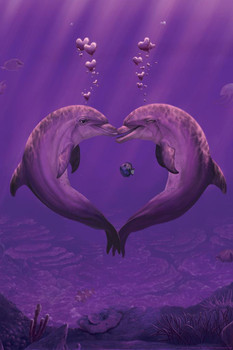 Sea of Hearts Dolphins Kissing Love by Vincent Hie Dolphin Poster Ocean Bathroom Pictures Dolphins Wall Art Dolphin Pictures For Wall Ocean Theme Room Decor Cool Wall Decor Art Print Poster 24x36