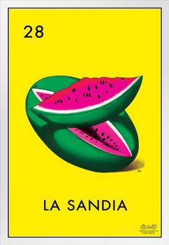 28 La Sandia Watermelon Loteria Card Mexican Bingo Lottery White Wood Framed Poster 14x20