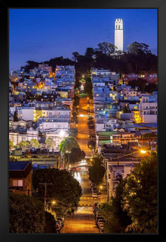 Coit Tower San Francisco California at Night Photo Photograph Art Print Stand or Hang Wood Frame Display Poster Print 9x13