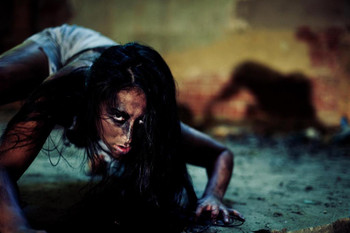 Laminated Sexy Zombie Girl Crawling on Ground Photo Photograph Poster Dry Erase Wall Art 36x24