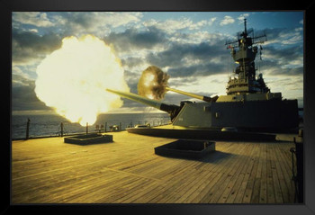 Guns Firing From the USS Iowa Photo Photograph Art Print Stand or Hang Wood Frame Display Poster Print 13x9