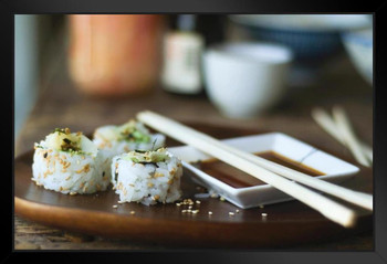 Sushi sauce and Chopsticks on Tray Photo Photograph Art Print Stand or Hang Wood Frame Display Poster Print 13x9