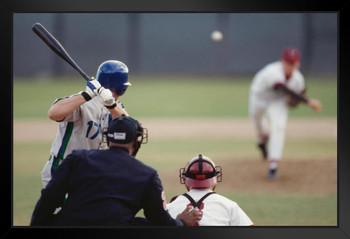 Baseball Pitcher Pitching Ball Toward Batter Photo Photograph Art Print Stand or Hang Wood Frame Display Poster Print 13x9