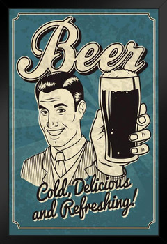 Beer Cold Delicious Refreshing Retro Art Print Stand or Hang Wood Frame Display Poster Print 9x13