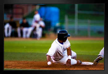Baseball Player Sliding onto a Base Photo Photograph Art Print Stand or Hang Wood Frame Display Poster Print 13x9