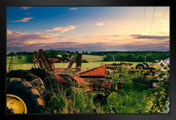 Abandoned Farm Equipment in Edge of Field Photo Photograph Art Print Stand or Hang Wood Frame Display Poster Print 13x9