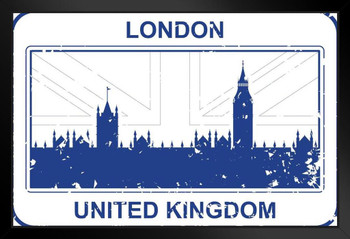 London UK Passport Rubber Stamp Travel Stamp Art Print Stand or Hang Wood Frame Display Poster Print 13x9
