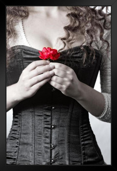 Woman in Victorian Corset Holding Red Rose Photo Photograph Art Print Stand or Hang Wood Frame Display Poster Print 9x13