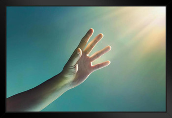 Hand Reaching Towards Glowing Light Heavens Photo Photograph Art Print Stand or Hang Wood Frame Display Poster Print 13x9