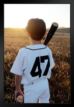 Young Baseball Player from Behind at Sunset Photo Photograph Art Print Stand or Hang Wood Frame Display Poster Print 9x13