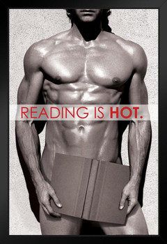 Reading Is Hot Naked Guy With Book Funny Art Print Stand or Hang Wood Frame Display Poster Print 9x13