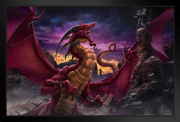 Unleashed Red Dragon Battle Chains Captive Tom Wood Fantasy Poster Fight Captured Stand or Hang Wood Frame Display 9x13