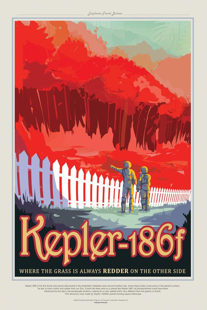 Laminated Kepler 186f NASA Space Travel Fantasy Outer Space Galaxy Colonize Mars Moon Planets Poster Dry Erase Sign 24x36