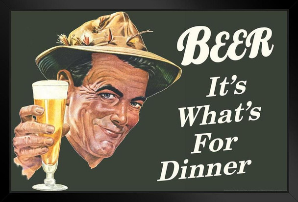 Beer Its Whats For Dinner Humor Art Print Stand or Hang Wood Frame Display Poster Print 13x9