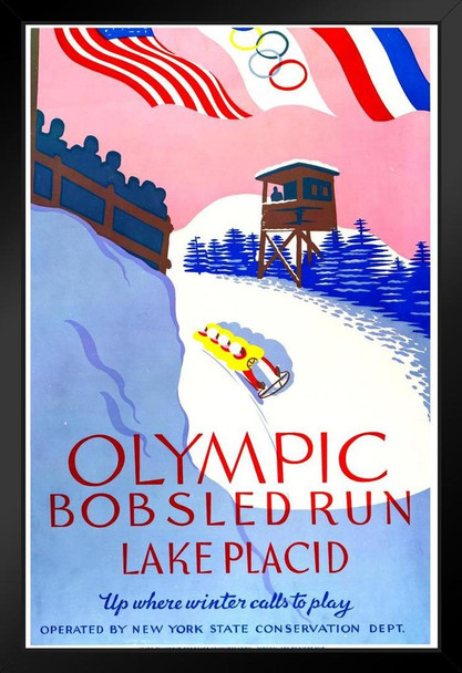 Olympic Bobsled Run Lake Placid Travel Retro Vintage WPA Art Project Art Print Stand or Hang Wood Frame Display Poster Print 9x13