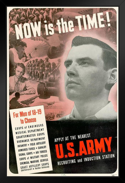 WPA War Propaganda Now Is The Time Apply At The Nearest US Army Recruiting Inspection Art Print Stand or Hang Wood Frame Display Poster Print 9x13