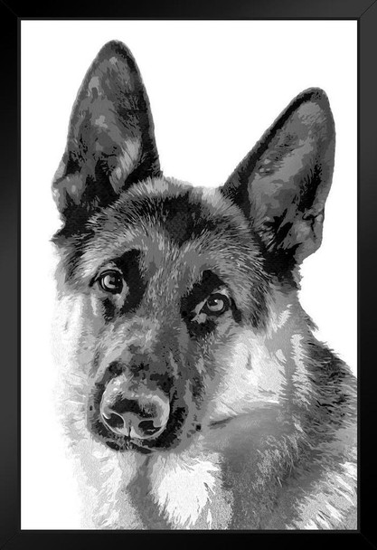 Dogs German Shepherd Painting Black White Dog Posters For Wall Dog Wall Art Dog Wall Decor Dog Posters For Kids Bedroom Animal Wall Poster Cute Animal Posters Stand or Hang Wood Frame Display 9x13