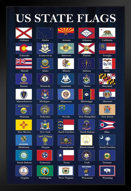 Usa State Flags Classroom Chart Blue State Flag Patriotic Posters American Flag Poster Of Flags For Wall Flags Poster Us Cool Wall Art Stand or Hang Wood Frame Display 9x13