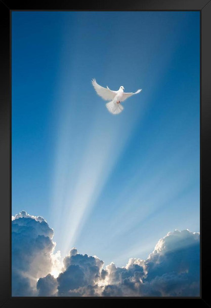 Flying Dove and Clouds Spiritual Stand or Hang Wood Frame Display 9x13
