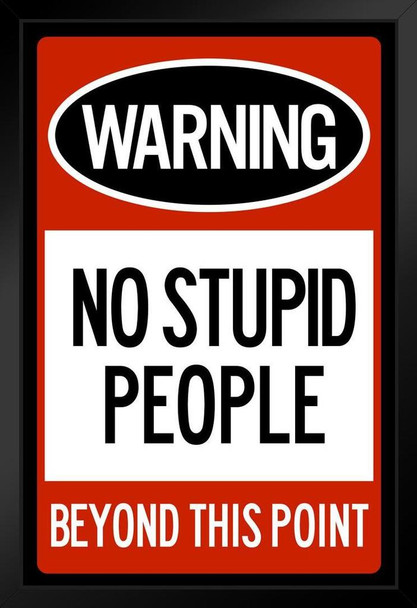 Warning No Stupid People Beyond This Point Art Print Stand or Hang Wood Frame Display Poster Print 9x13