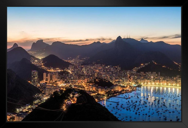 Rio de Janeiro Brazil Skyline at Twilight Photo Photograph Art Print Stand or Hang Wood Frame Display Poster Print 13x9