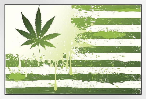 Marijuana States of America Flag White Wood Framed Poster 14x20