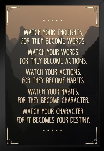 Watch Your Thoughts Mountains Photo Motivational Inspirational Kindness Quote Inspire Quotation Gratitude Positivity Motivate Sign Word Art Good Vibes Empathy Stand or Hang Wood Frame Display 9x13