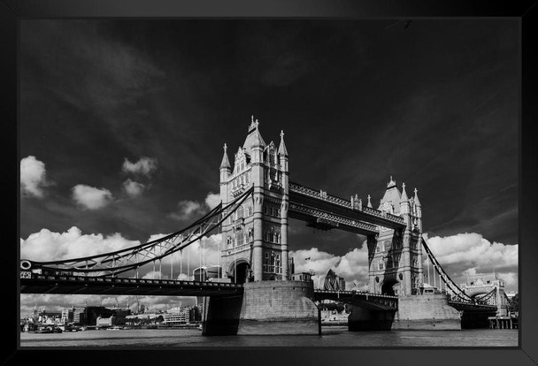 Tower Bridge Thames River in London England UK Black and White Photo Photograph Art Print Stand or Hang Wood Frame Display Poster Print 13x9